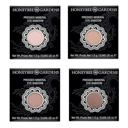 Honeybee Gardens Quad Eye Shadow Compact in Skinny Dip, Pink, Beige, Nude Tones, Refillable & Customizable, Vegan, 4 Pack 26mm Pans