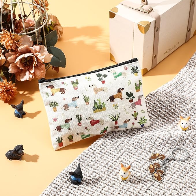 Animal Lover Gifts for Women Mother's Day Animal Themed Gifts for Mom Include Canvas Tote Bag, Makeup Bag, Socks, Keychain, Enamel Mug, Small Figurines(Dachshund)