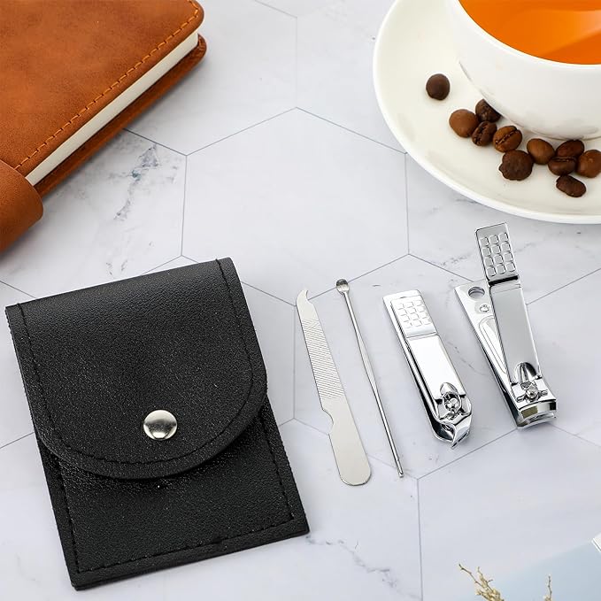 Lasnten 100 Bulk Nail Clipper Set Bulk Manicure Kit Stainless Steel Pedicure Professional Nail Care Kit with Travel Case Portable Grooming for Husband Men Women Family(Black,4 in 1)