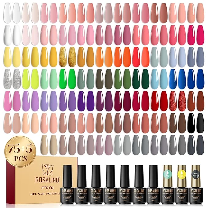 ROSALIND 80PCS Gel Polish-Nail Art Set Gel Base & Top Coat 06