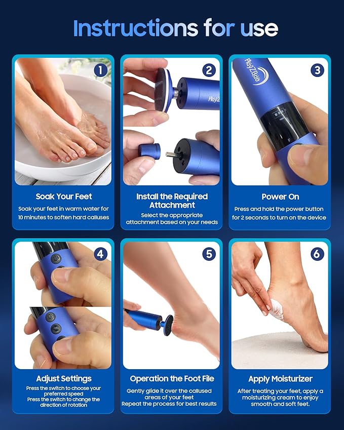 11000 RPM Rechargeable Electric Foot Callus Remover with 2Glass Sander Discs - Cordless Foot Scrubber,Professional Pedicure Tool for Dead Skin and Calluses,Electric Foot File - Blue