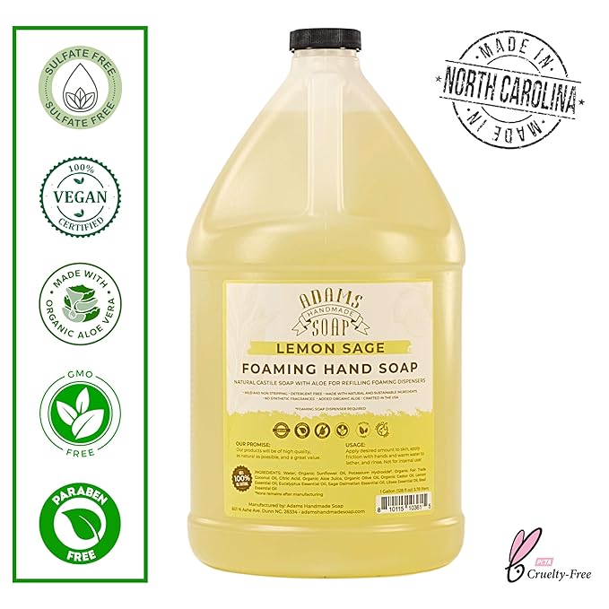 Adams Handmade Soap Liquid Foaming Soap 1 Gal - Lemon Sage (Pack of 4)