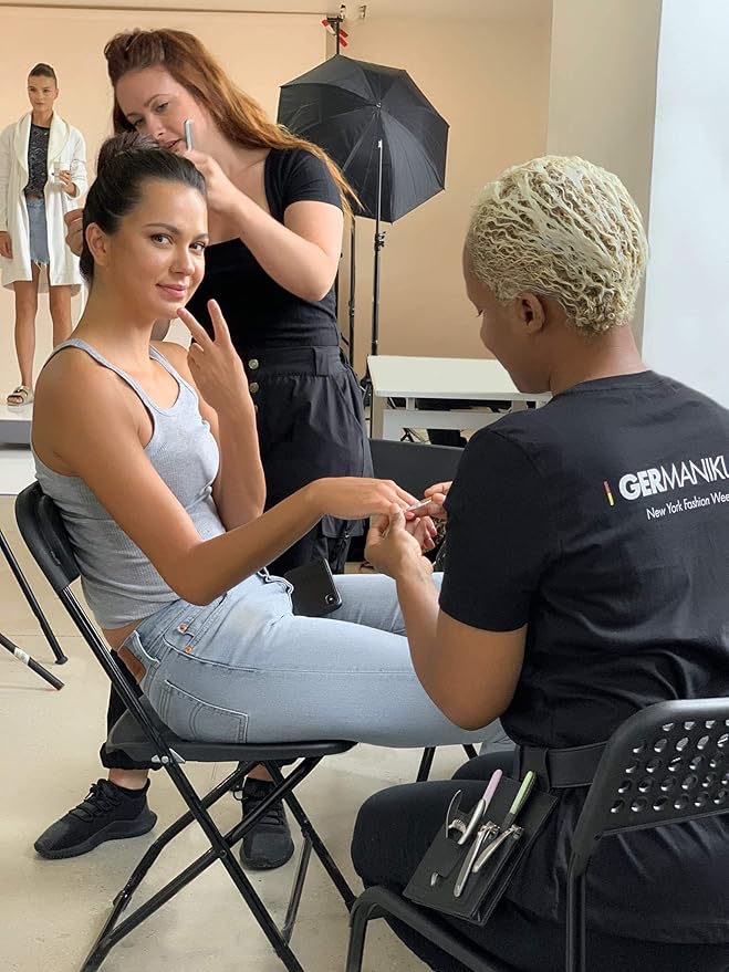 GERMANIKURE Crystal Glass Nail File Set in Light Gray Suede Case – Handmade in Czech Republic – Professional Manicure & Pedicure Supplies – Glass Cuticle Stick, Pusher, Moon File