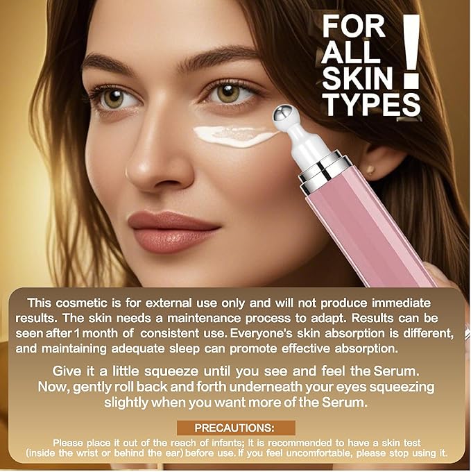 Eye Serum with 8% Caffeine 8% Retinol Hyaluronic Acid Niacinamide peptides for Puffy Bags Fine Lines Dark Circles Wrinkles, Under Eye Cream with 360° Roller Massage Ball, 0.5 fl. oz,Blue