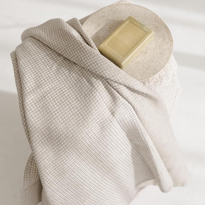 Natural Flax Linen Bath Towel - Waffle Weave Towels for Bathroom - Lightweight Travel Towel - Quick Dry Absorbant Decorative