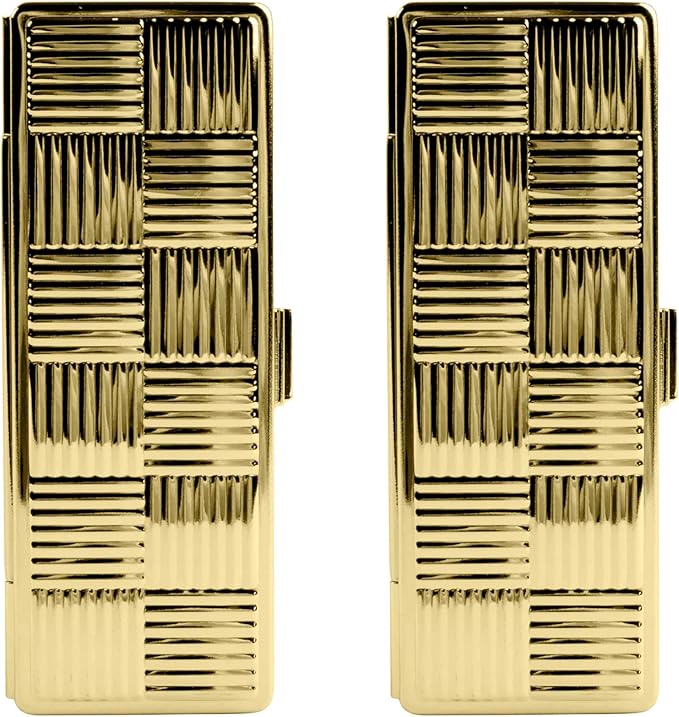 Stephanie Imports Set of 2 Rectangular Vintage Lipstick Cases With Glass Mirror (Gold Checker)