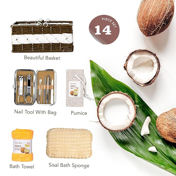 Beauty & Personal Care Set, Perfumes Bath Spa Gift Baskets 26 pcs for Women & Men Bath and Body Shower Bath Kit, Coconut & Honey Almond Pampering Large Luxury Home Spa Kit, Mother's Day Gifts for Mom