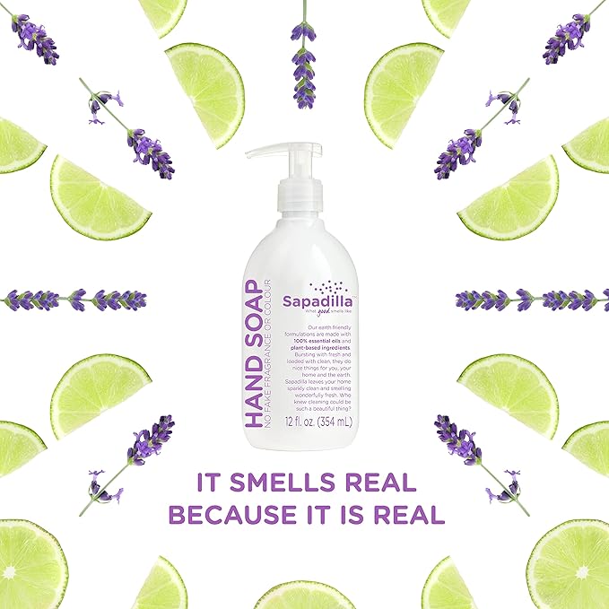 Sapadilla Liquid Hand Soap - Sweet Lavender + Lime - Made with 100% Pure Essential Oil Blends, Cleansing & Moisturizing, Aromatic & Fragrant Hand Soap, Plant Based, Biodegradable, 12 Ounce (Pack of 1)