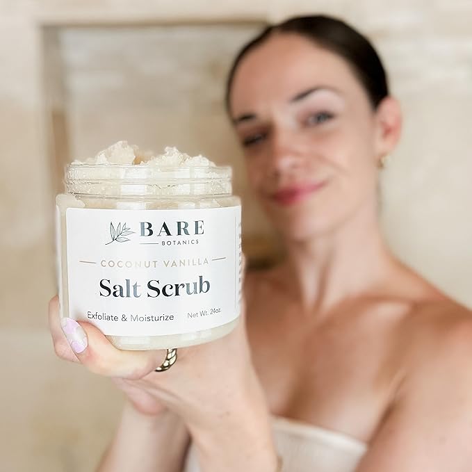Bare Botanics 3 pc Body Scrub Gift Set - Ready to Gift Naturally Scented Sea Salt Scrub Made in Madison, WI - Formulated w/Skin Loving Moisturizers - Vegan, Cruelty Free Exfoliator w/a Cute Spoon