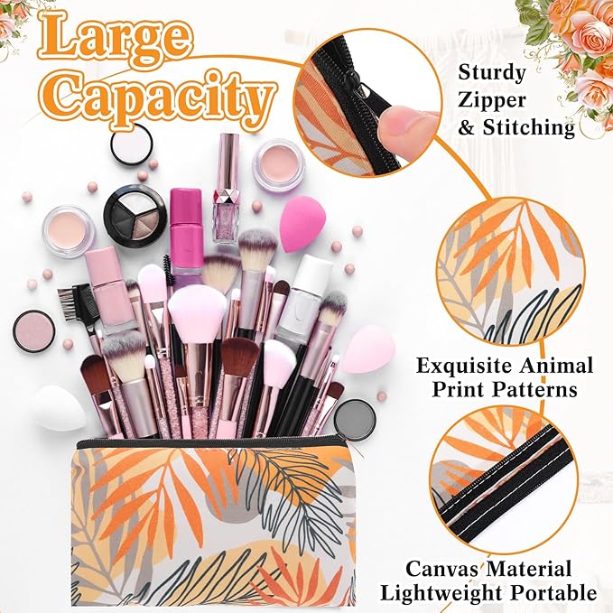 24 Pieces Makeup Bags Bulk Canvas Cosmetic Bags Purse Organizer Zipper Cosmetic Pouch Portable Travel Toiletry Pouch for Women Men Gifts, 7 x 4 Inch (Boho)