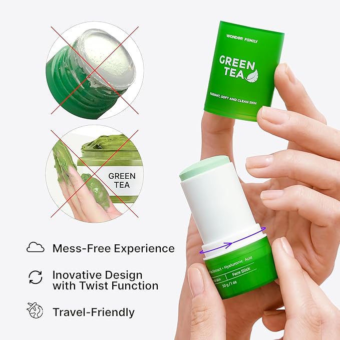 2-in-1 Green Tea Mask Stick - Blackhead Remover Mask & Hyaluronic Acid Moisturizer - Facial Deep Pore Cleanser - Face Masks for Skincare (2-pack, Tea Tree)