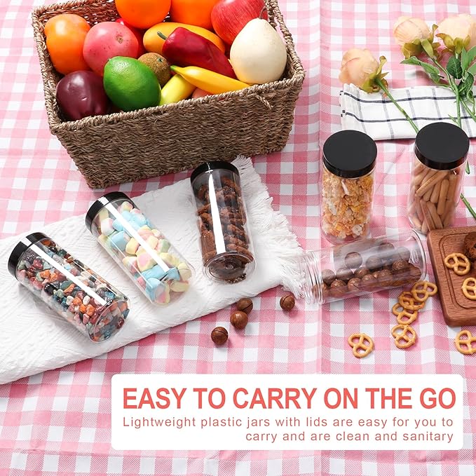 Plastic Jars with Lids 16 oz 24Pack,Empty Clear Plastic Jars with Lids for Storage, Round Leakproof Containers for Nuts,Cookies,Dried Fruit,Small Snacks(16fl.oz,set of 24)