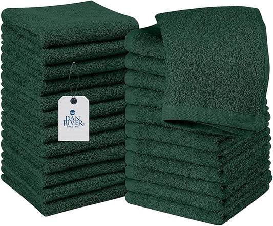 DAN RIVER 100% Cotton Washcloths 24 Pack Premium Quality Face and Body Cloth, Quick Dry Essential Towels for Bathroom, Hand, Kitchen & Cleaning, Baby Washcloths | 12X12 in | 400 GSM | Hunter Green