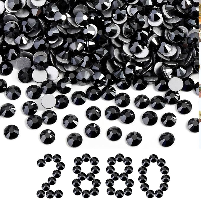 Beadsland Flatback Rhinestones Bulk, 2880pcs Rhinestones for Nails Crafts Clothes DIY Decoration, Jet Hematite, SS30, 6.3-6.5mm