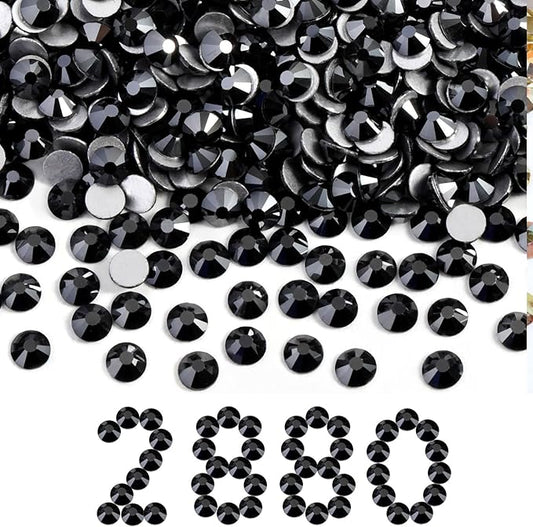 Beadsland Flatback Rhinestones Bulk, 2880pcs Rhinestones for Nails Crafts Clothes DIY Decoration, Jet Hematite, SS30, 6.3-6.5mm
