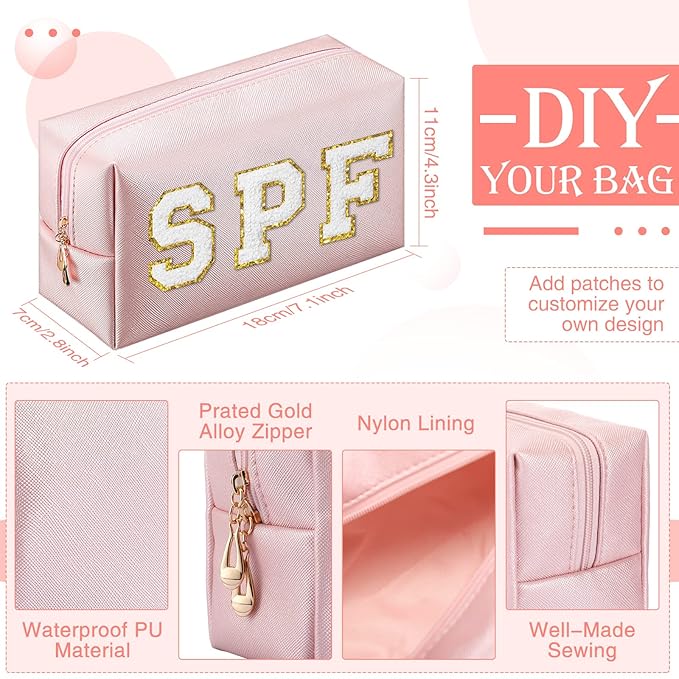 Sanwuta 9 Pcs Preppy Makeup Bag PU Leather Cosmetic Bag Makeup Pouch Plain Waterproof Toiletry Organizers for Traveling Preppy Travel Purse End of the Year Teacher Gifts Bulk(Rose Gold)