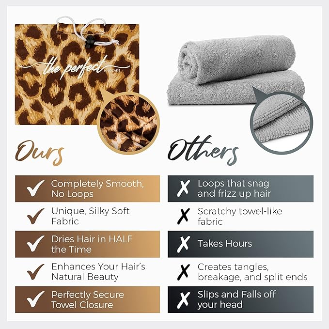 Microfiber Hair Towel Wrap for Women - Gift and Travel - Smooth like Silk - Curly, Wavy, Straight Hair Girls - Plopping Essential - Anti-Frizz, Fast Drying, Works Better than a Cotton T-Shirt