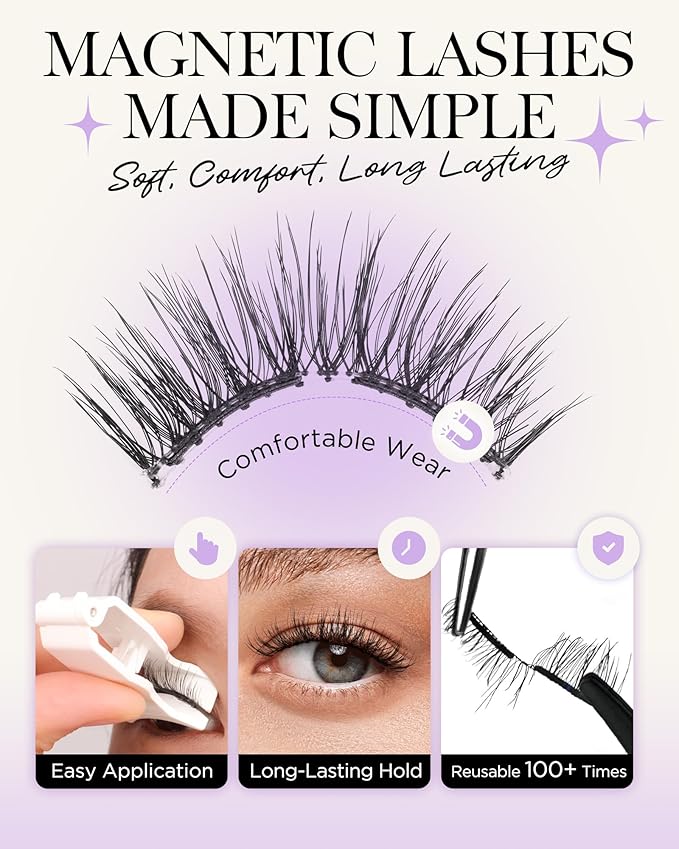 BEYELIAN Soft Magnetic Eyelashes, Reusable Magnetic Lashes with Applicator Natural Look No Glue Needed Comfortable & Secure Fit for All-Day Wear (1 Pair,SME04)