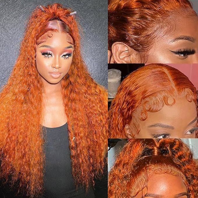 13x6 Ginger Wig Water Wave Lace Front Wigs Human Hair Pre Plucked Frontal Wigs Human Hair For Women Curly Lace Front Wig Human Hair Deep Wave Wet and Wavy 180 Density 24 Inch