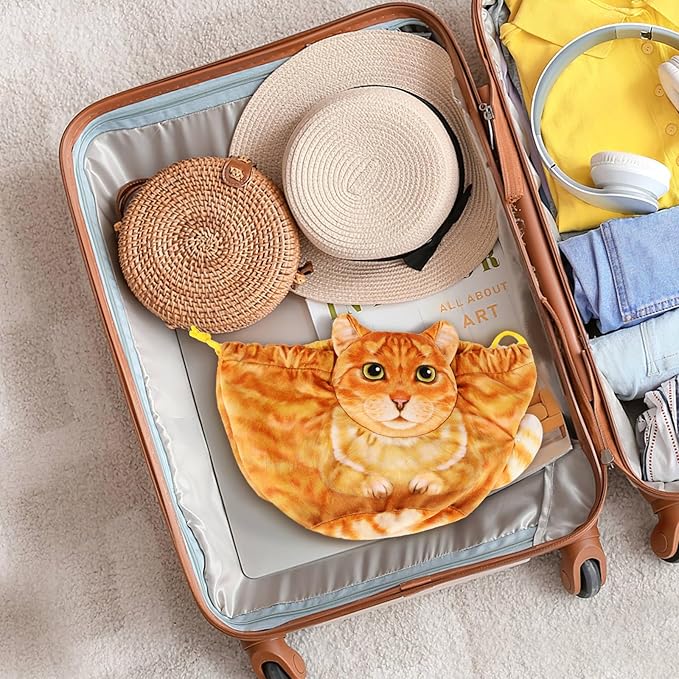 Drawstring Makeup Bag - Travel Organizer, Cosmetic Pouch, Cat Gift for Women, Lay Flat Bag for Cat Lovers