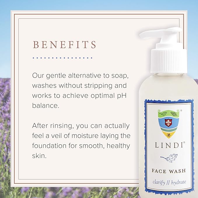 Lindi Skin Face Wash for Dry & Sensitive Skin - Gentle, Moisturizing Formula That Hydrates & Refreshes Your Body and Scalp - Reduce Facial Rashes, Redness, and Iitching (4 fl oz)