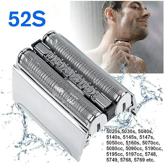52S Electric Shaver Replacement Foil and Trimmer Head for B-raun Series 5 Electric Razors Models 5090/5190cc, 5040/5140s, 5030s, 5145s (Silver)