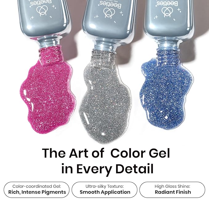 Beetles X DIY Nail, Glitter Pink Blue Silver Gel Nail Polish with Base and Top Coat, Rhinestone Glue, Disco Ball Nails for Party Sparkling Nails Holiday Nails DIY Manicure Gifts for Women Girls