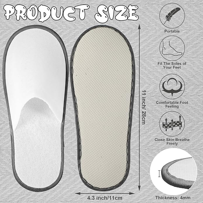 Ramede 80 Pairs Non Slip Disposable Slippers Bulk Hotel Spa Fluffy Closed Toe Indoor Slippers for Guests Men Women Home Wedding Travel Party