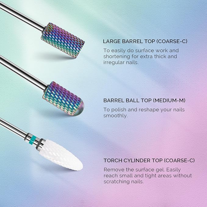 MelodySusie Nail Drill Bits Set, 7Pcs Professional Tungsten Carbide Ceramic Acrylic Nail File Drill Bit for Manicure Pedicure Cuticle Gel Nail Polishing