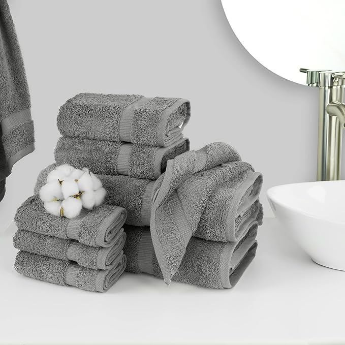Chakir Turkish Linens Premium Cotton Absorbent Turkish Towels (8-Piece Towel Set, Gray)