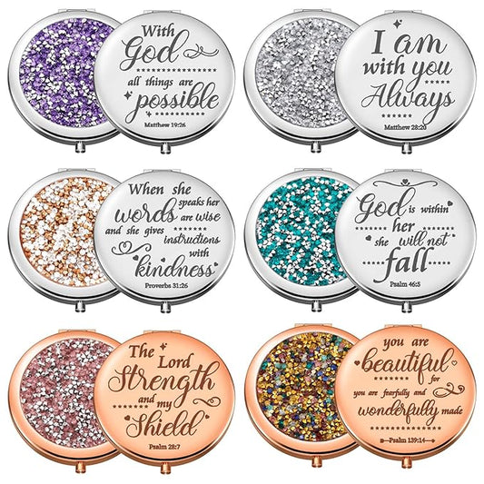 Thyle 12 Pcs Christian Compact Mirror Gifts for Women Bible Verse Bulk Hand Makeup Compact Purse Mirror Inspirational Religious Baptism Gift for Teacher Mother's Day Women Nurse(Colorful)