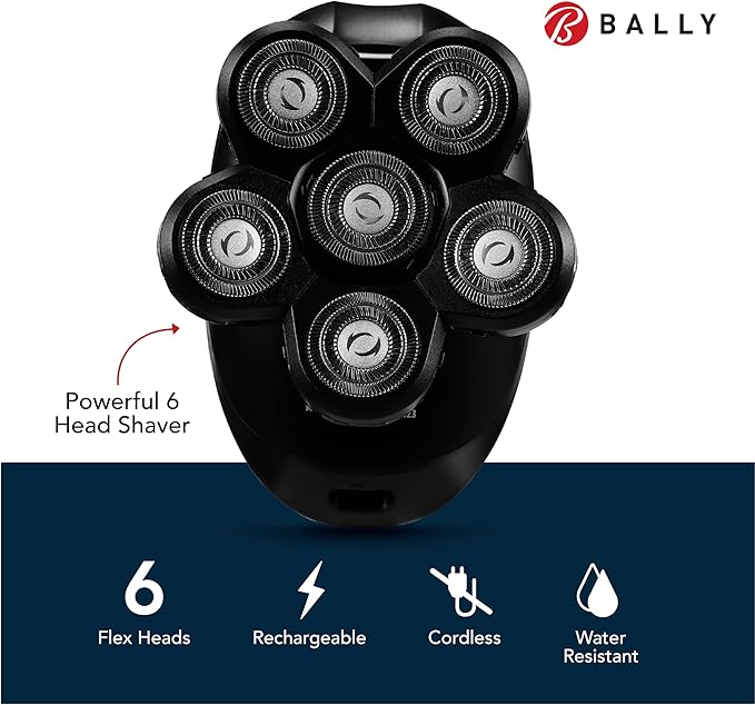 Bally 6 Head Floating Shaver, Total Grooming with 6-in-1 Multi-Functional Electric Floating Shaver, 6 Heads, LED Display, Lithium Rechargeable, 50 Min Usage