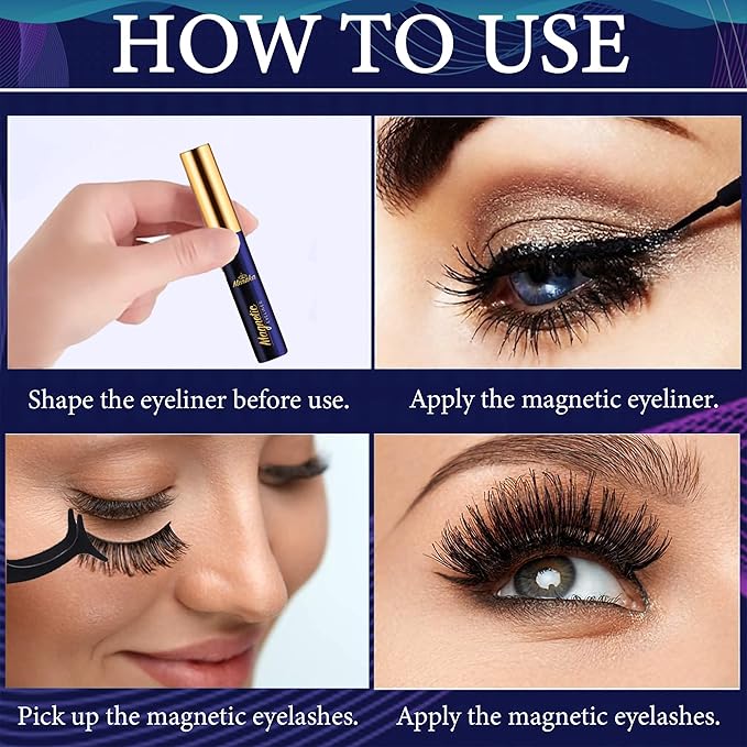 Magnetic Eyelashes Magnetic Lashes Natural Looking,10 Pairs Reusable Magnetic Eyelash kit with Applicator - Upgraded Long Lasting (4 Tube of Liner) Easy to Apply.
