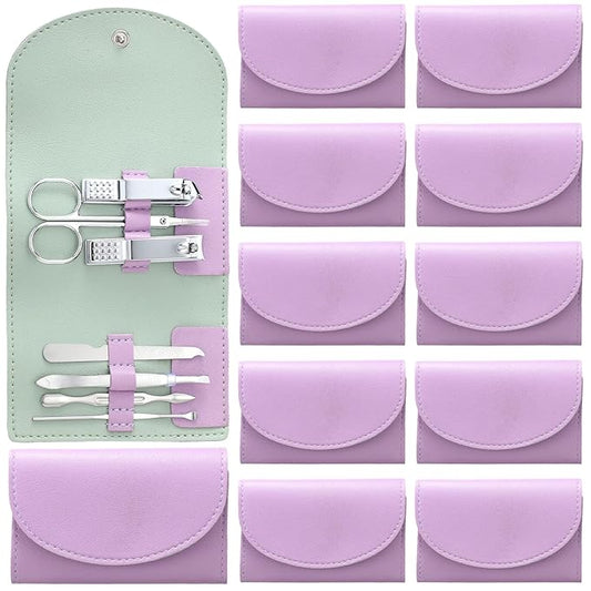 12 Set Manicure Set Bulk Mini Manicure Nail Clipper Kit 7 in 1 Stainless Steel Professional Nail Care Pedicure with Travel Portable Bag Grooming Kits for Women Men Home(Purple)