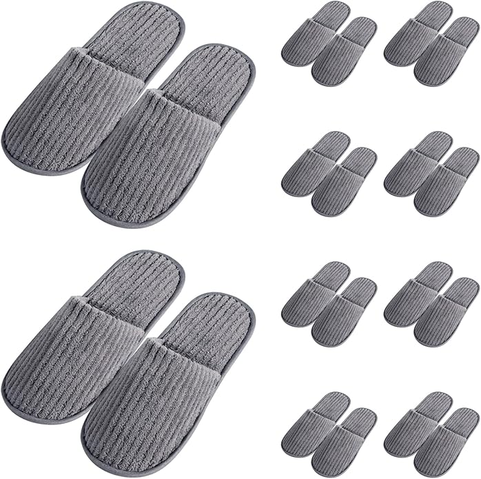 Disposable Slippers for Guests, 10 Pairs - Coral Fleece Hotel, Non-Slip SPA Slippers, Unisex Washable Reusable for Hotel & Travel Guests