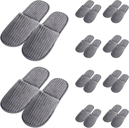 Disposable Slippers for Guests, 10 Pairs - Coral Fleece Hotel, Non-Slip SPA Slippers, Unisex Washable Reusable for Hotel & Travel Guests