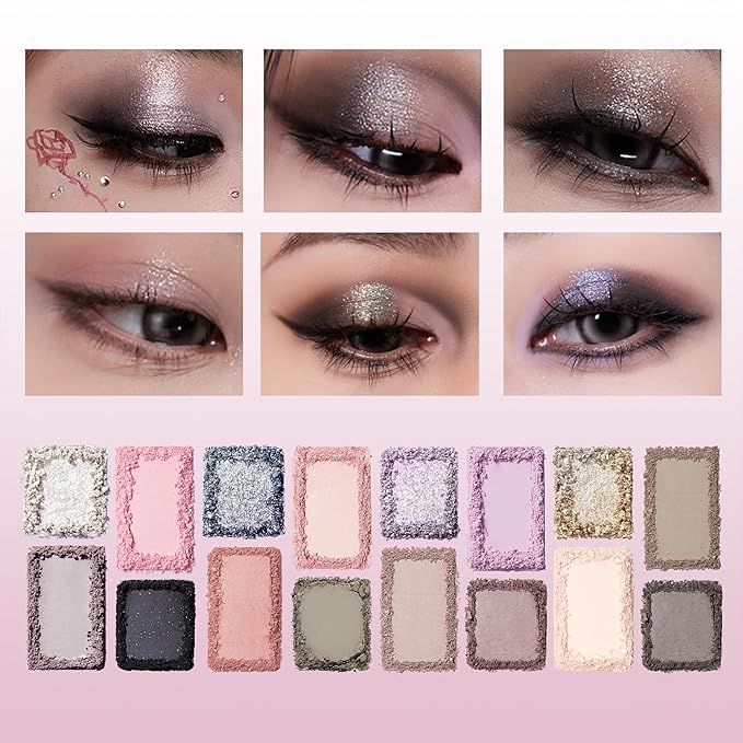 16-Color Eyeshadow Palette Natural Nude Matte & Shimmer Glitter Pigment Eye Shadow Palette-Pink Tones for Soft Smoky Eye Looks #07 Closer