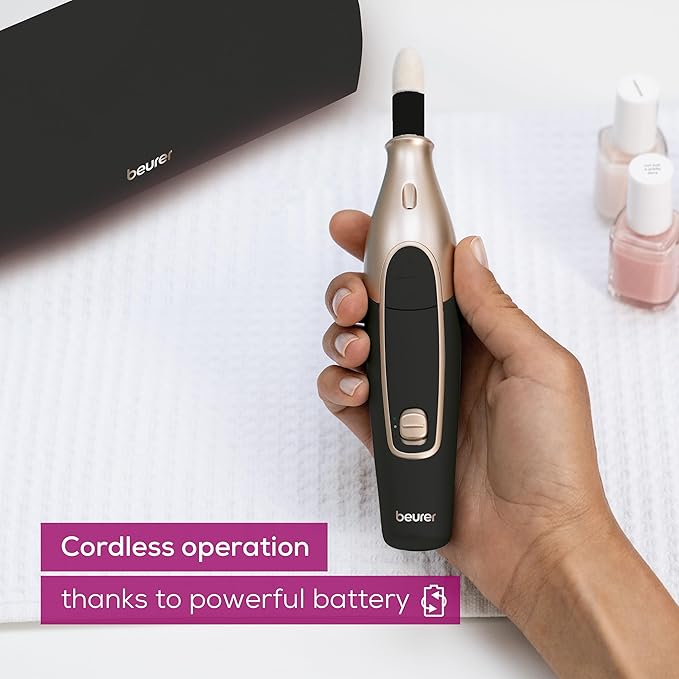 Beurer MP84BLK Nail Pro Deluxe - 14-Piece Professional Manicure & Pedicure Nail Drill Kit, Cordless, Rechargeable Electric Nail File with Attachments, LED Light, USB-c Charging & Storage Case