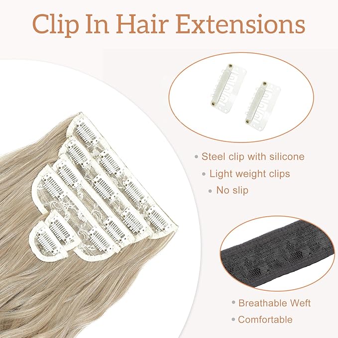 Clip in Hair Extensions for Women - 20 Inch Long Wavy Brown Extensions, 6PCS Light Brown Mix Blonde Hairpieces that Blend Naturally with Your Real Hair (20 Inch, Light Brown Mix Blonde)