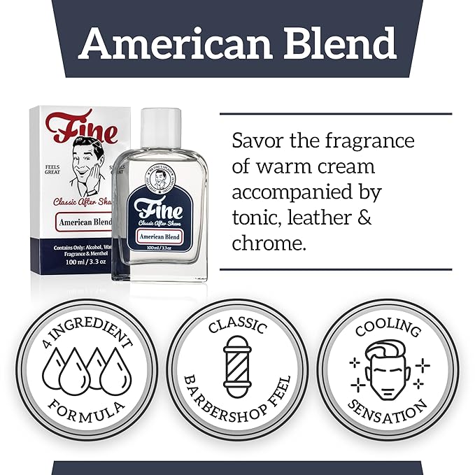 Mr. Fine Men's Aftershave - American Blend Fragrance, Soothing & Toning Post Shave Balm, Calms Razor Burn, Classic Barbershop Feel, Alcohol-Based Formula, Gentle for All Skin Types, 100ml