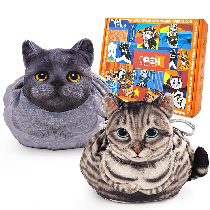 Drawstring Makeup Bag, Cat Makeup Bag, Travel Makeup Organizer, Cosmetic Pouch Bag, Cat Gift for Women, Lay Flat Makeup Bag Gifts for Cat Lovers(2-Pack)