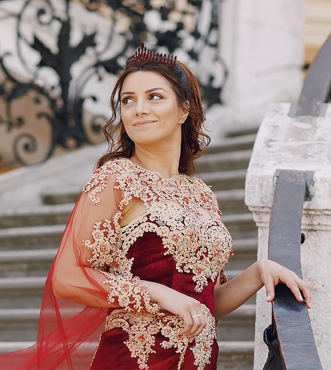 LIMELIA Women's Tiara for Henna Wedding Party|Glitter Hair Accessories for Bridal Birthday Pageant Prom Halloween Cos-play Christmas Party|Antares-Burgundy