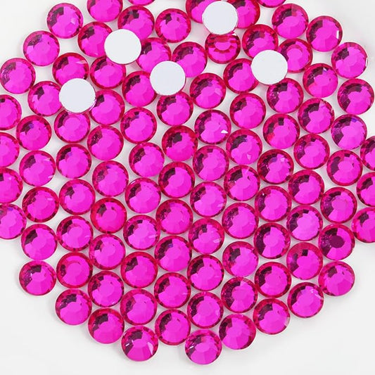 Beadsland 288pcs Flat Back Crystal Rhinestones Round Gems for Nail Art and Craft Glue Fix, Hot Pink, SS30, 6.3-6.5mm