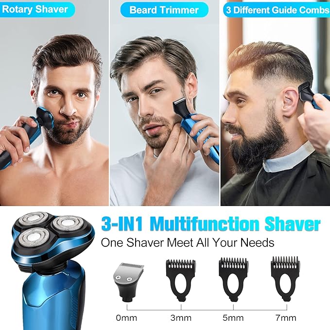Electric Razor for Men,Men’s Electric Shavers Rotary,LED Display 100% Waterproof Cordless Razor, Wet/Dry Shaving,Electric Shaver for Men Replaceable Blades Portable Travel Razors