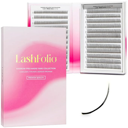 LLBA LashFolio Wet Promade Fans | Handmade Volume Eyelashes | Multi Selections From 5D To 10D | C CC D Curl | 0.03~0.07 mm | 8-15mm Length | Long Lasting | Easy Application (5D-0.07 C 8mm-15mm)