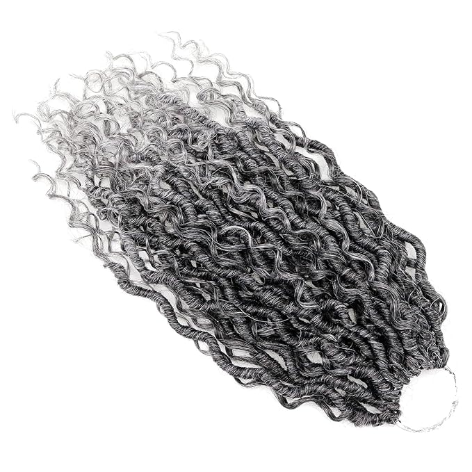 Aipin Goddess Locs Crochet Hair 18 Inch Boho River Locs Hippie Locs Wavy Crochet With Curly Hair In Middle And Ends Braids Hair Extensions (7Packs,18 inch, TGray)
