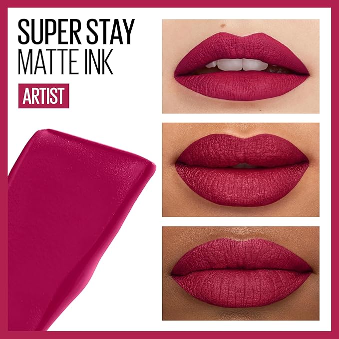 Maybelline Super Stay Matte Ink Liquid Lipstick Makeup, Long Lasting High Impact Color, Up to 16H Wear, Artist, Deep Pink, 1 Count, Packaging May Vary