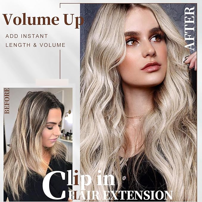 Clip in Hair Extensions for Women - 20 Inch Long Wavy Brown Extensions, 6PCS Ice Brown Hairpieces that Blend Naturally with Your Real Hair (20 Inch, Ice Blonde)