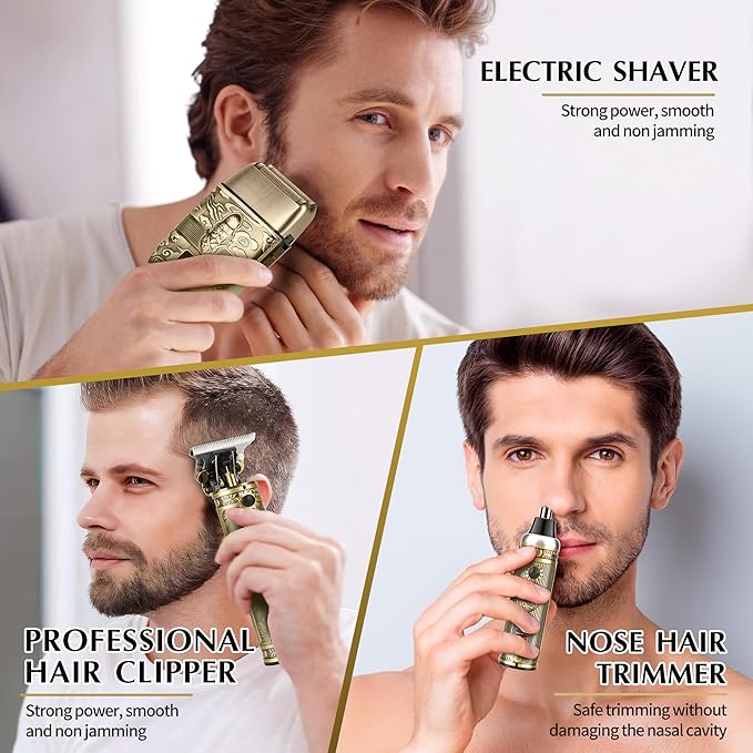 Electric Shaver Razor，T-Blade Beard Trimmer Nose Hair Trimmer Shaver Set,Cordless RechargeableBarber Clippers,Professional Hair Clippers Kit with LCD for Men