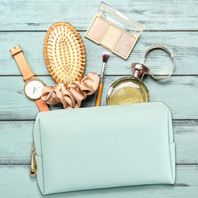Sanwuta 9 Pcs Preppy Makeup Bag PU Leather Cosmetic Bag Makeup Pouch Plain Waterproof Toiletry Organizers for Traveling Preppy Travel Purse End of the Year Teacher Gifts Bulk(Mint Green)